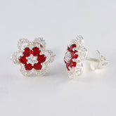Fernanda Red Stud Earrings for Women - Floral Design